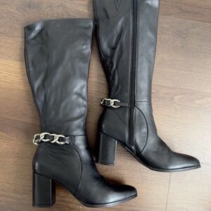Bleecker & Bond Claudia Heeled Tall Boots Leather Black Women's Size 6.5